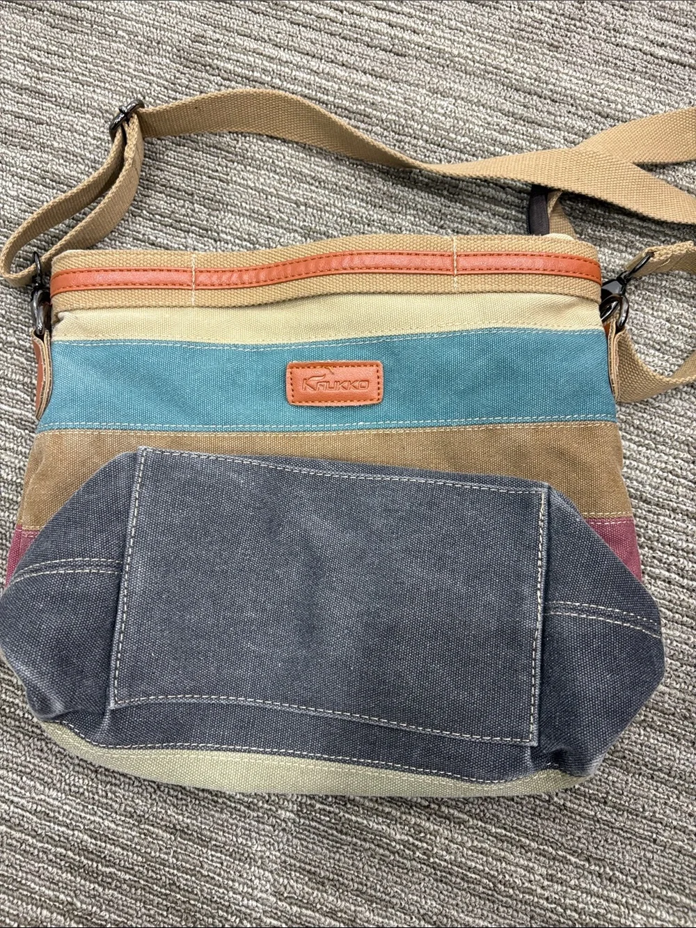 KAUKKO Multicolor Striped Canvas Crossbody Shoulder Bag Boho Travel Purse